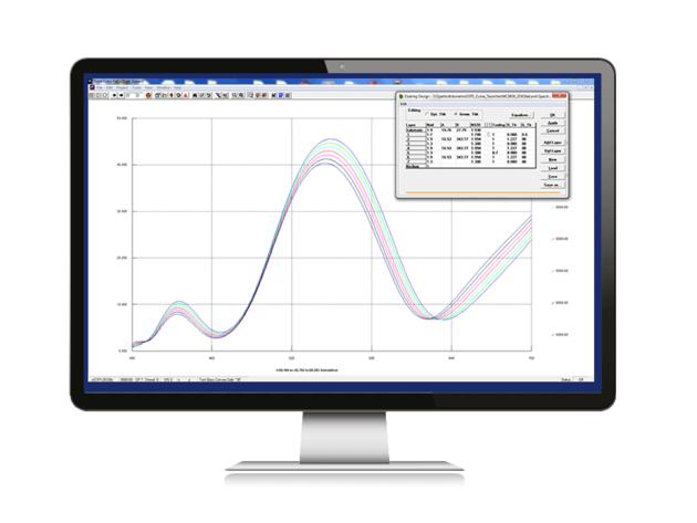 Computer monitor displaying a line graph with multiple curves and a settings dialog box open in the software window.