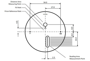 Technical drawing of a circular component with labeled dimensions, lines, and annotations.