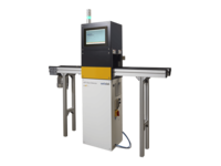 Automated inspection or manufacturing machine with integrated monitor and side conveyor belts