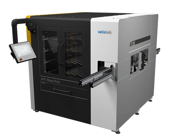 Industrial laboratory machine with a control panel and automated sample handling system.