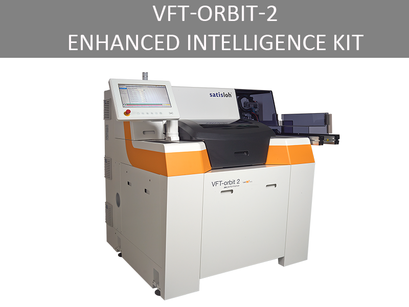 Automated industrial machine with side monitor and open working area, labeled ‘VFT-ORBIT-7 Enhanced Intelligence Kit’