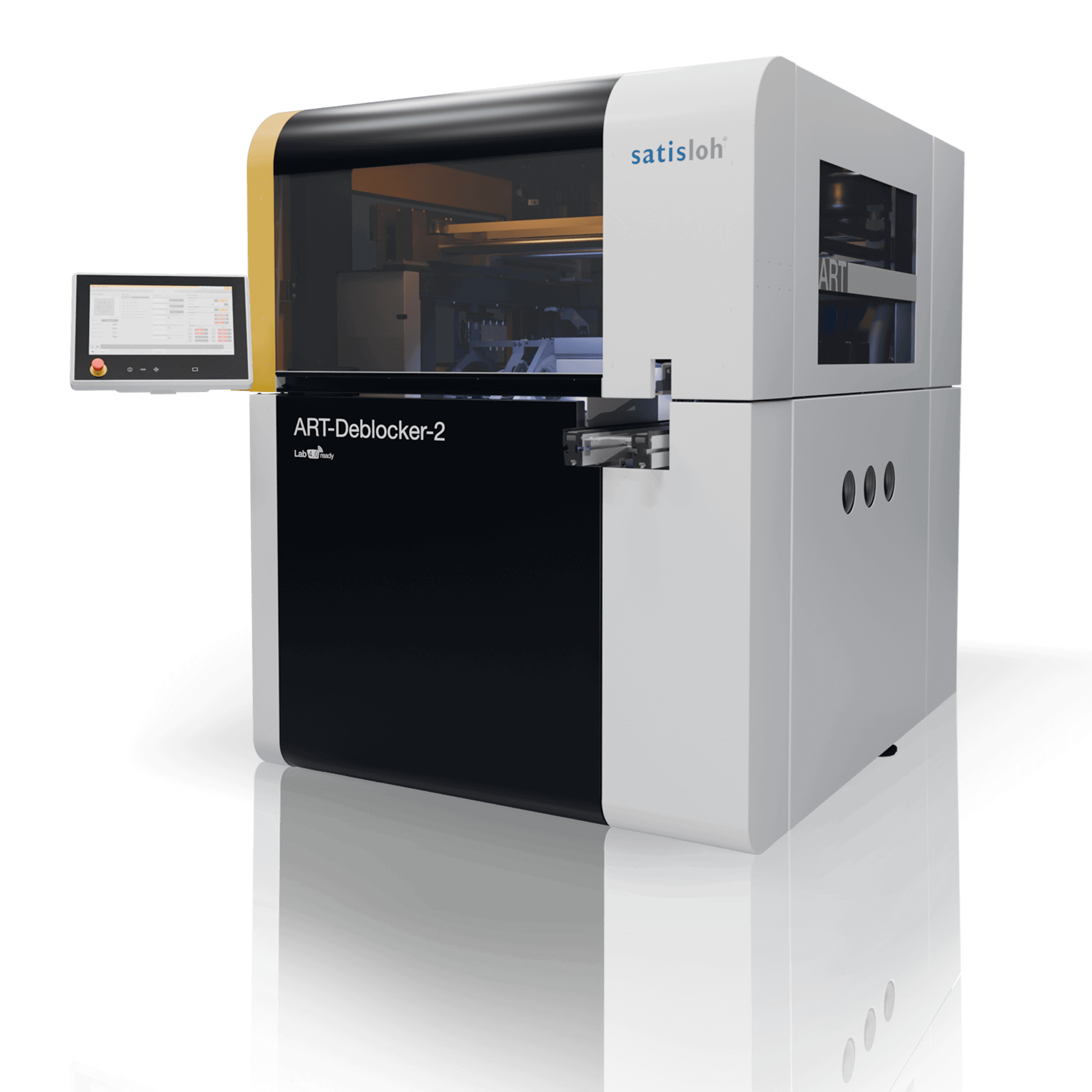 Automated industrial machine with side control monitor for precise manufacturing processes.