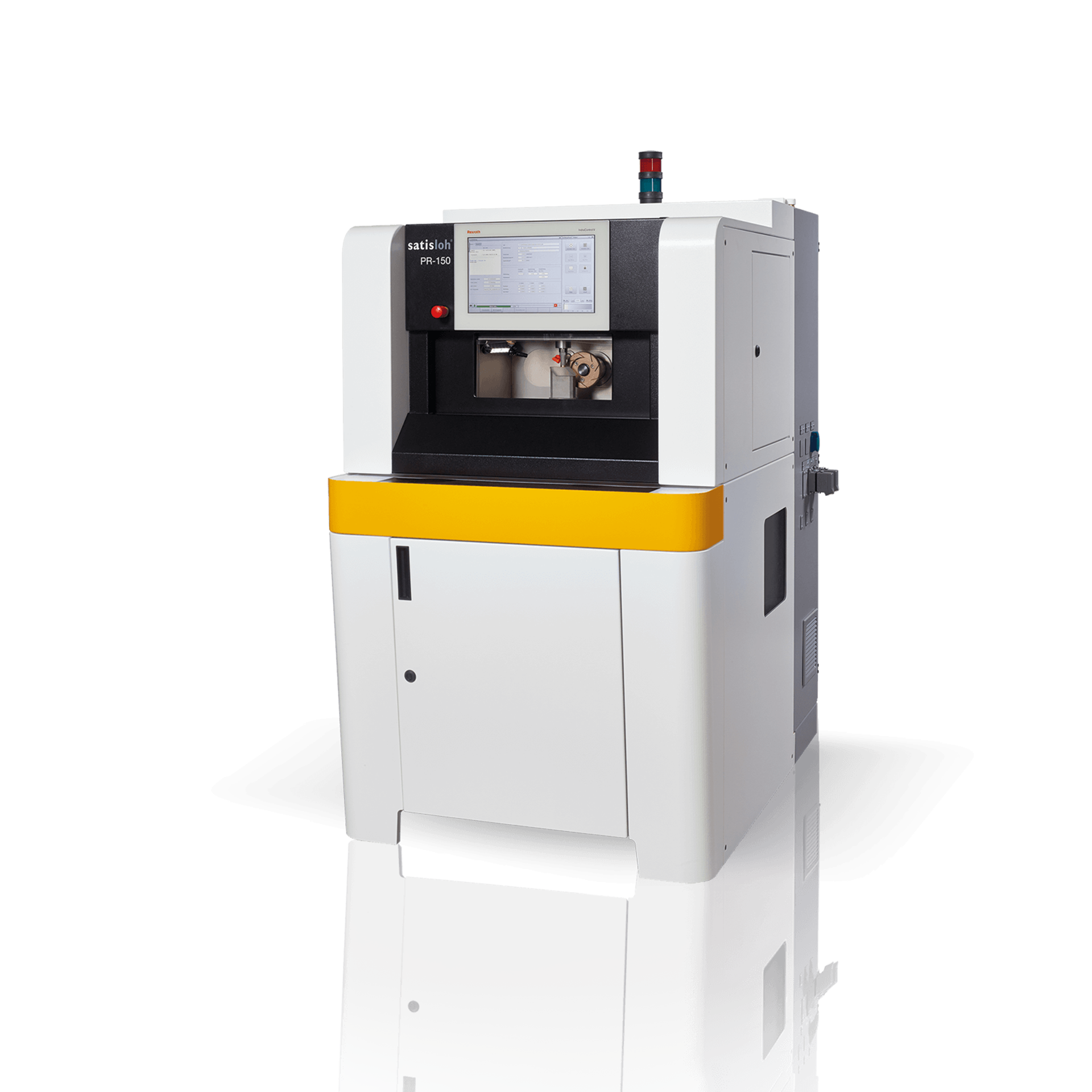 Frontal view of Satisloh PR-150 grinding machine for prisms used in precision optics manufacturing.
