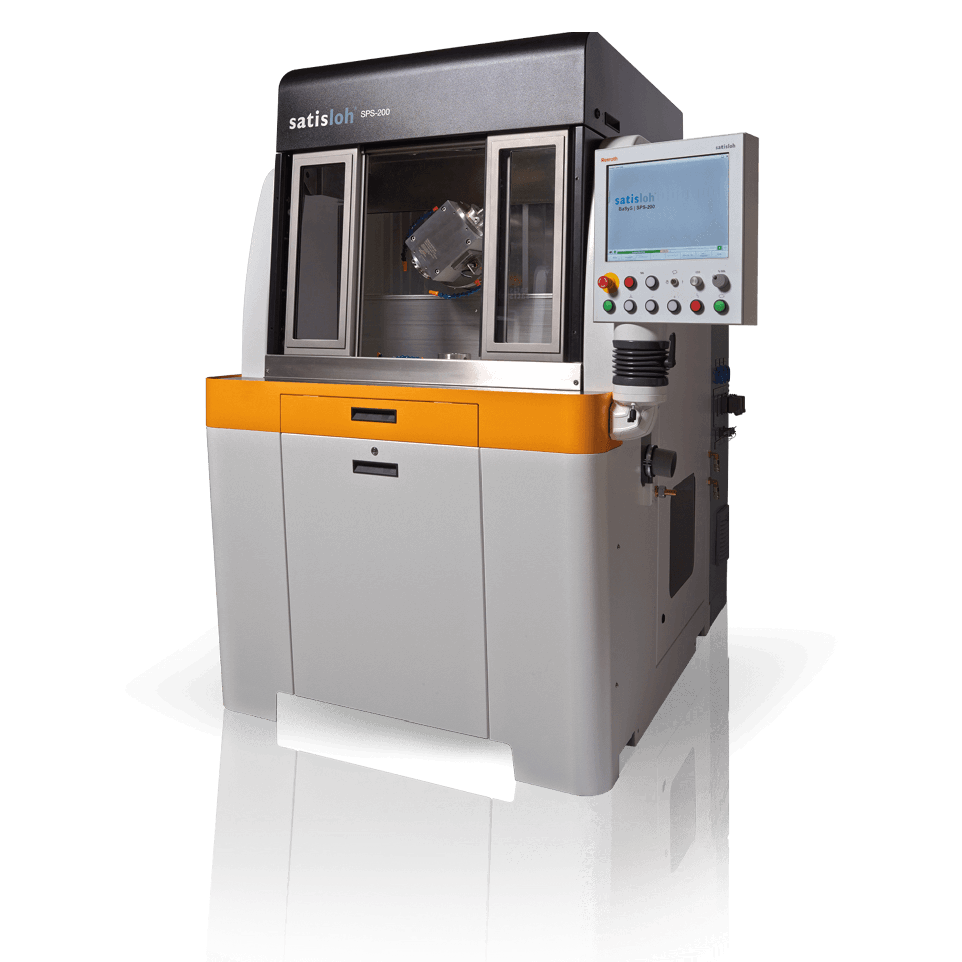 Industrial laboratory machine with enclosed chamber and touchscreen control system